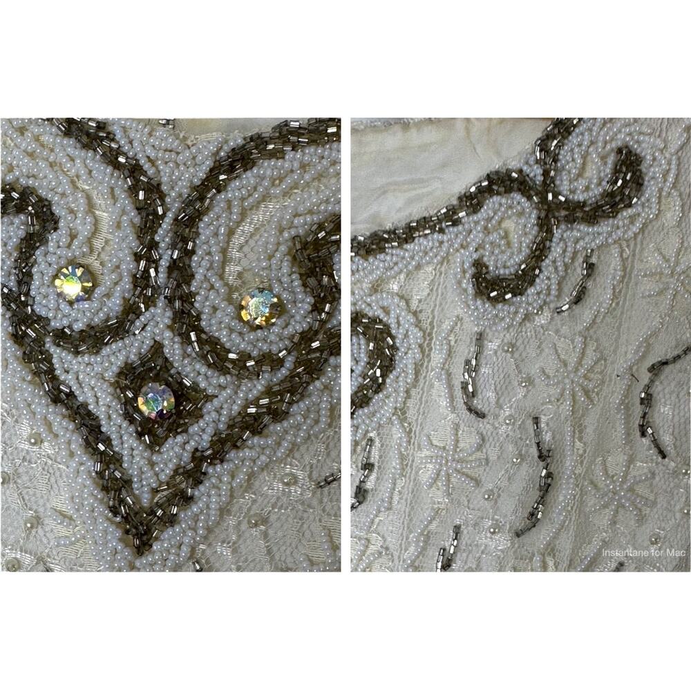 Vintage Ivory Delicate Beaded Dress & Jacket Set Women's Size 10 Fringe - Picture 13 of 14
